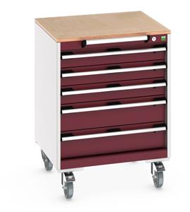 40402147.** cubio mobile cabinet with 5 drawers & multiplex worktop. WxDxH: 650x650x890mm. RAL 7035/5010 or selected